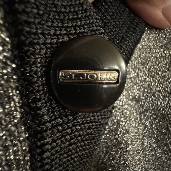 St. John Santana Knit Glittery Cardigan Pockets Black Gray Womens Size Small - Picture 8 of 11